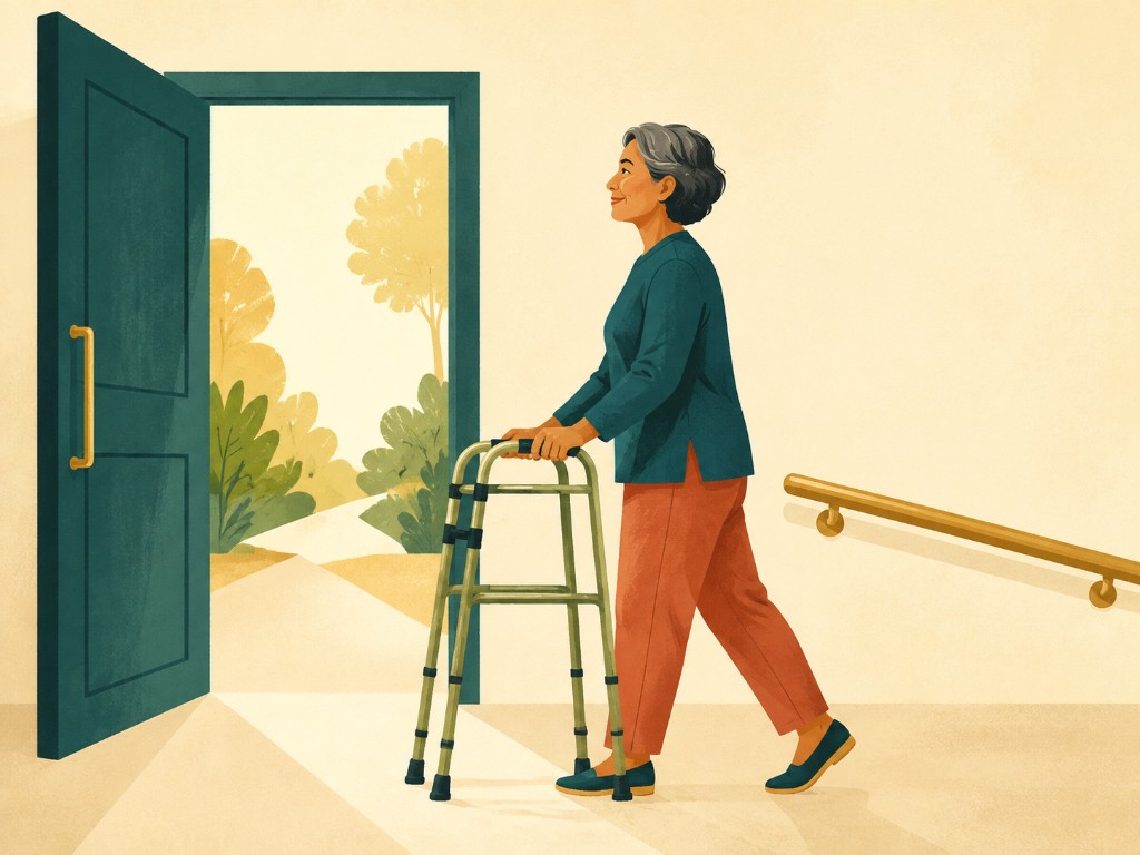 Accessible hallway with handrails supporting independent mobility