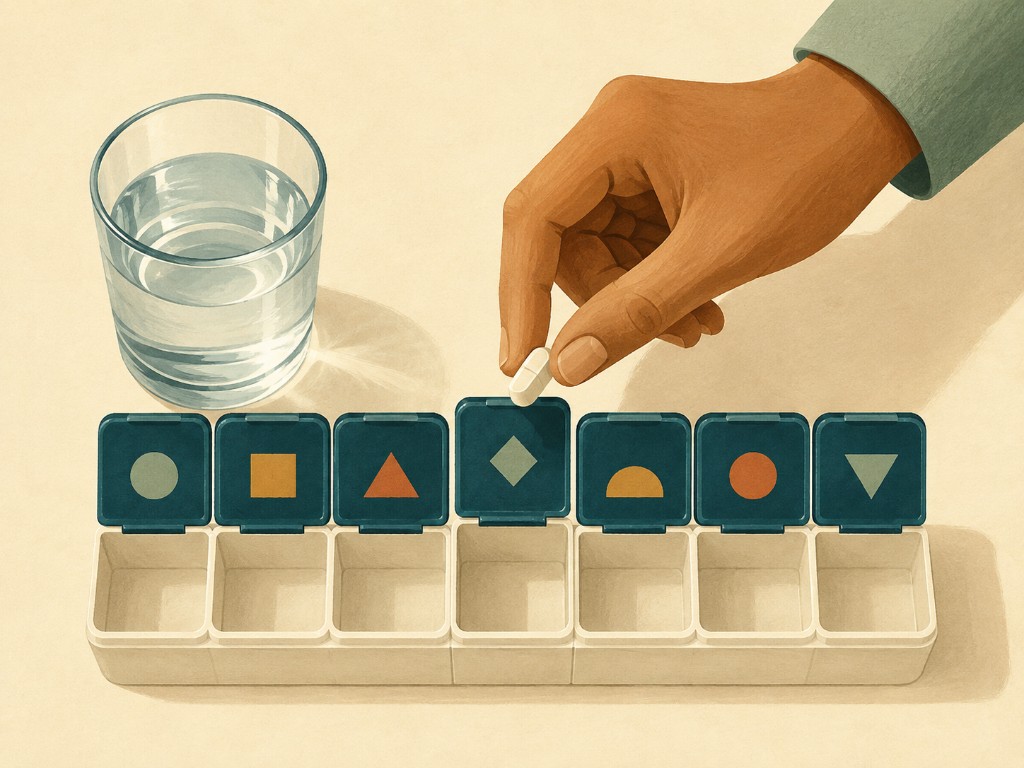 Careful medication management with a weekly organizer