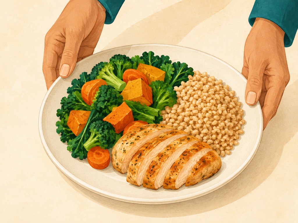 Prepared balanced meal served with care