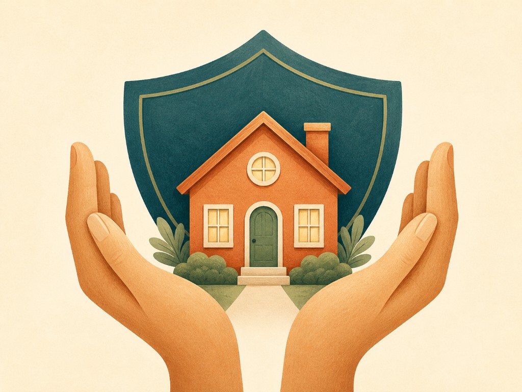 Illustration of a protected home representing safety and security