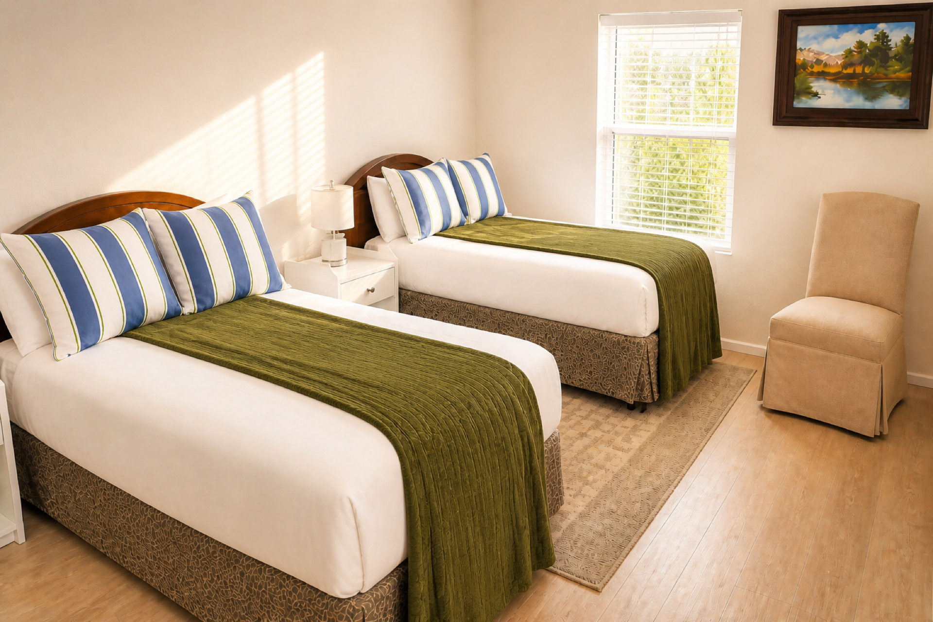 Comfortable bedroom with two beds